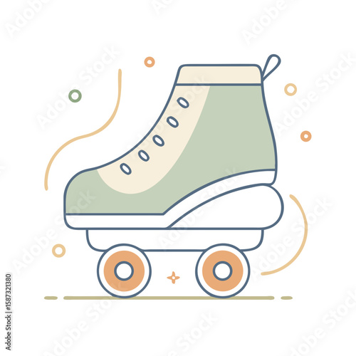 Roller skate with boot and visible wheels, illustrated in playful flat style on white background, represents motion, recreational activity, and the concept of fun, balance, and active lifestyle
