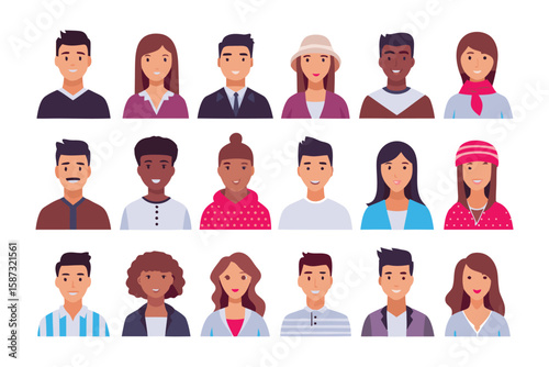 Diverse Portrait Collection: A vibrant collection of stylized portraits showcasing a diverse range of faces, each exuding a unique personality, a testament to the beauty of individuality.