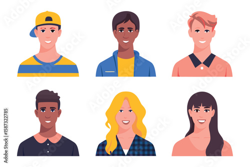 Diverse Portrait Collection: A vibrant and engaging collection of illustrated portraits, showcasing the unique features and expressions of diverse individuals.