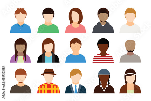 Diverse Faces: A vibrant collection of vector avatars, each a unique depiction of individuals with diverse skin tones, hair styles, and clothing, embodying the spirit of unity and inclusivity.