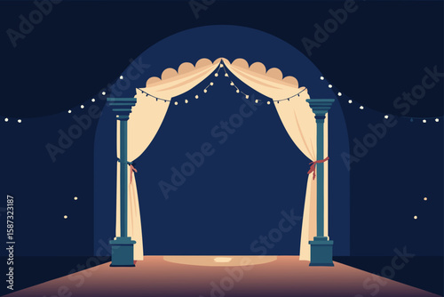 illustration of a girl in a room with curtains