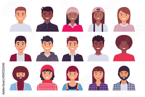 Diverse People Avatar: Collection of diverse people avatars representing various ethnicities, ages, and genders, embodying unity, inclusion, and cultural richness.