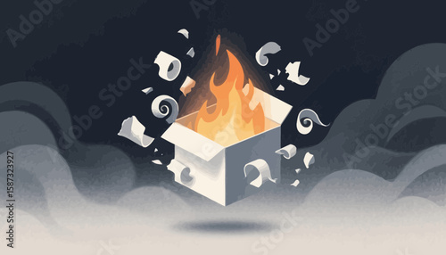 A burning box with flames, symbolizing the destruction of secrets and information