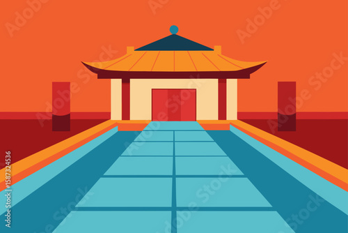 chinese courtyard stone floor with geometric