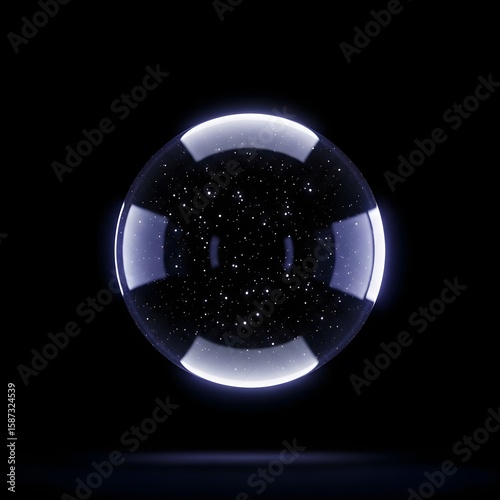 Cosmic Sphere: Illuminated Glass Orb with Starry Interior, Dark Background.