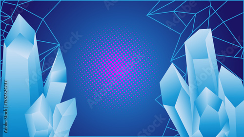 Abstract prismatic blue background with ice crystals diamond, gems, white rocks element and space text for wallpaper, banner, event, flyer, cover