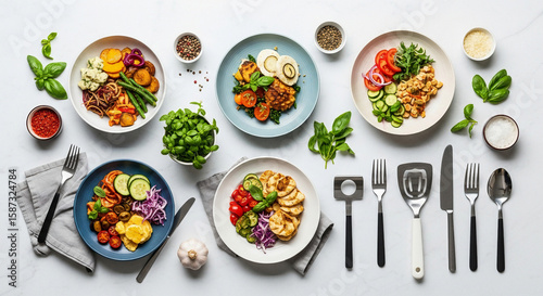 Wallpaper Mural Flat Lay of Colorful Vegetarian Dishes with Recipe Book Torontodigital.ca