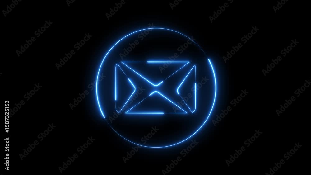Neon mail icon. massage icon. Mail envelope, incoming mail, Sending mail icon animation on black background. Neon mail icon. massage icon. Mail envelope, incoming mail, Sending mail icon animation on black background.
