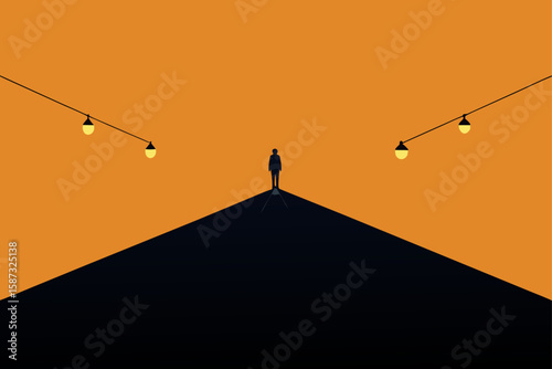 silhouette of a man walking on the road