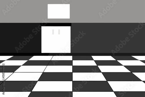 monochrome tiled flooring in minimalist kitchen
