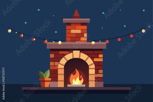 christmas fireplace with christmas tree