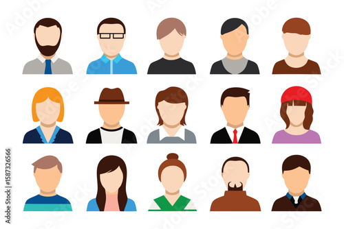 Diverse Faces: A diverse set of illustrated faces of people, representing different features and expressions, is arranged in a grid, showcasing the variety of humanity.