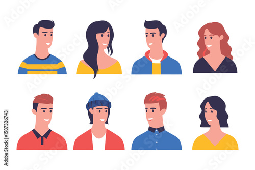 Diverse Portraits: A collection of colorful and modern portraits, each showcasing a different person. These illustrations celebrate individuality and the beauty of human diversity. 