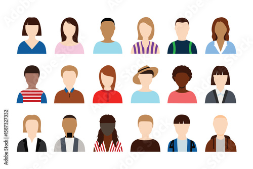 Diverse People Icons: A collection of flat icons representing a diverse range of people with various skin tones and hairstyles.