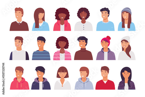 Diverse Digital Portraits: A vibrant array of diverse digital portraits, each conveying unique emotions and styles, perfect for projects seeking representation and inclusivity. 