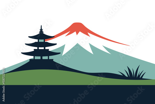 vector illustration of japanese garden