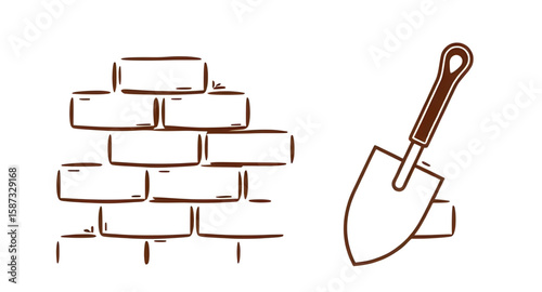 construction icon, masonry tools, building materials, bricklaying icon, trowel vector, brick vector, masonry vector, construction tools, building icon, brickwork icon, trowel illustration, masonry ill