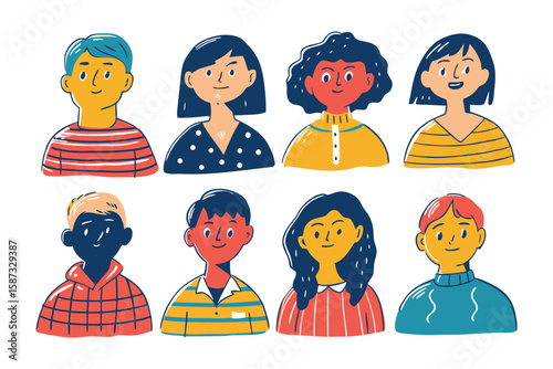 Diversity Portraits: A colorful illustration of a diverse group of unique people, showcasing their individuality through vibrant artwork.