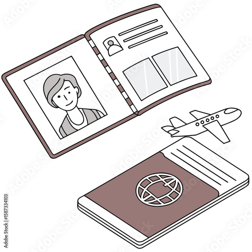 Passport and airplane ticket vector