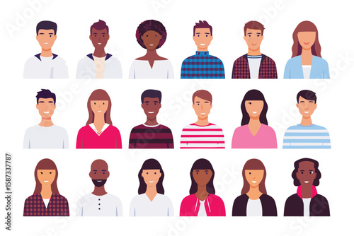 Diverse People Icons: A collection of diverse and expressive avatars representing a variety of ethnicities, genders, and hairstyles.  Perfect for website design or app interface.