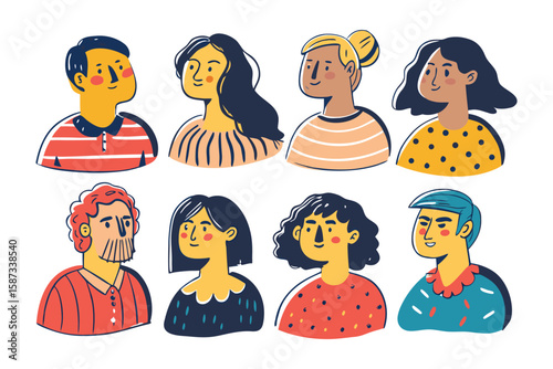 Diversity in Portraits: A captivating illustration showcases a collection of diverse portraits, each exuding a unique personality and charm, celebrating individuality and human expression.