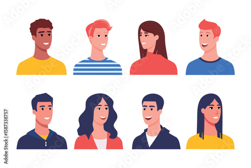 Diversity in Faces: A vibrant assortment of smiling faces, showcasing the beauty of human diversity through simple, clean vector graphics.