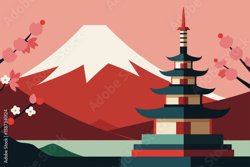 vector illustration of japanese pagoda in the background