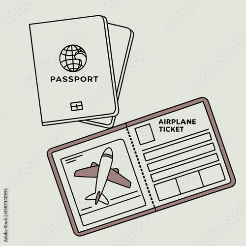 Passport and airplane ticket vector