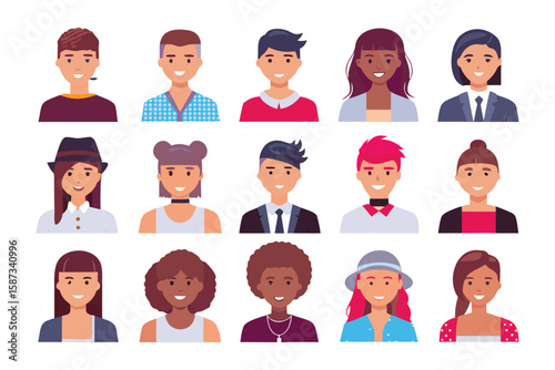 Diverse Faces: A collection of portraits showcasing a diverse array of faces, each with unique expressions, hairstyles, and styles. A celebration of individuality and inclusivity.