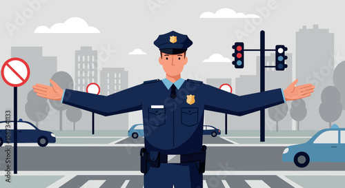 City Police Officer Directing Traffic on Street