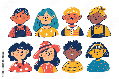 Avatar Diversity: Colorful avatar of diverse individuals, capturing a spectrum of expressions, styles and backgrounds. A visual tapestry of individuality and representation