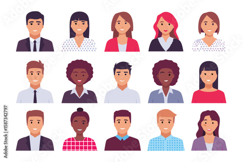 Diverse Avatar Collection: A curated assortment of diverse and inclusive avatars, representing a spectrum of identities and expressions, ready for use in various design contexts.