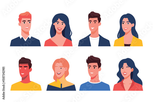Portraits of human faces: Collection of diverse human faces, offering a vibrant and inclusive depiction of a variety of individuals, each radiating uniqueness and personality. 