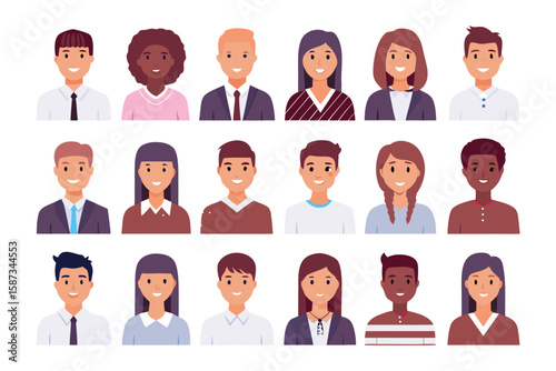 Diverse Portrait Collection: A vibrant array of illustrated faces showcases a spectrum of human diversity. Each portrait captures unique features, reflecting the beauty of individuality. 