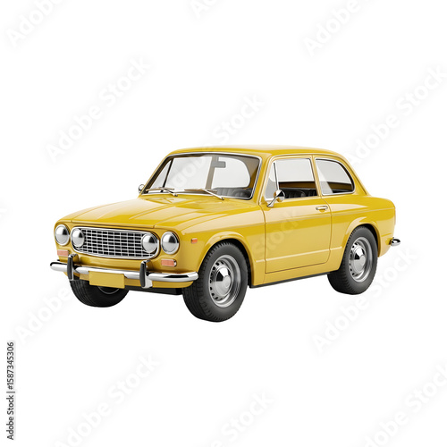 Classic yellow car isolated black background