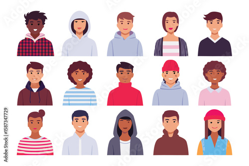 Diverse Portraits of Individuals: A compilation of vibrant and expressive portraits, showcasing a variety of faces, skin tones, and hairstyles.