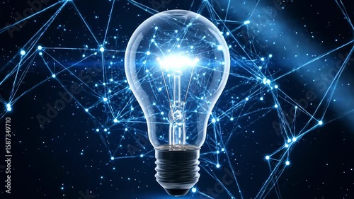 Glowing Light Bulb Innovation, Futuristic Technology Network, Creative Idea

