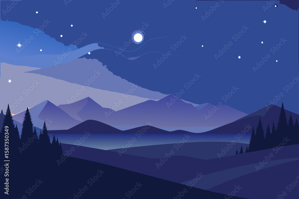 Fototapeta premium night landscape with mountains and clouds