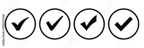 Checkmark icon. Black checkmark vector set. Check box icon with correct, accept concept. 