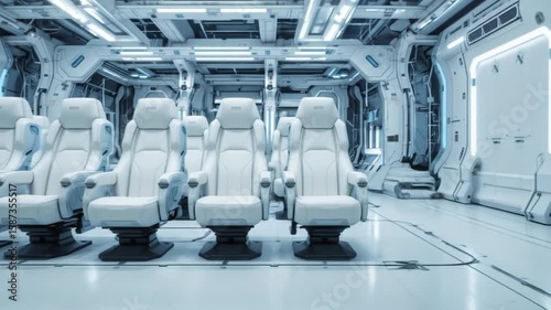 Futuristic Spacecraft Interior: White Seats in a Modern Spaceship Cabin