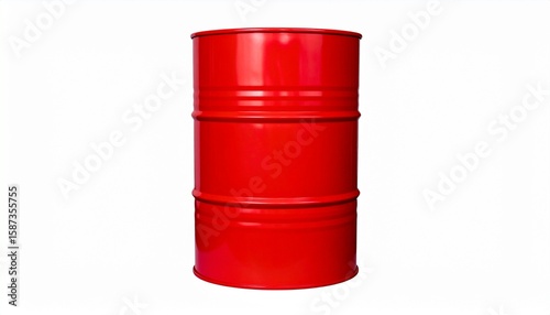 Red Metal Drum Container, Industrial Storage, Steel Barrel, Oil, Chemical, Liquid, Shipping, Transpo