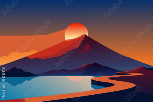 mount fuji in japan at sunset
