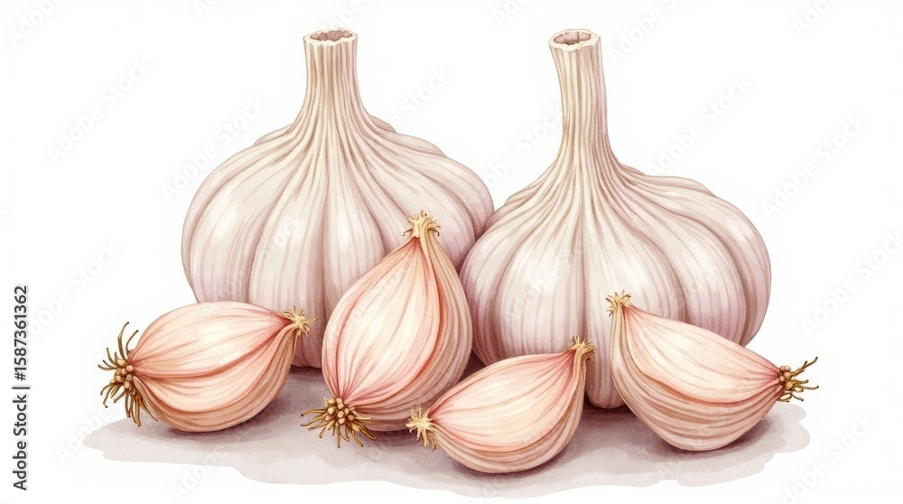 Obraz premium Hand-drawn illustration of garlic bulbs.