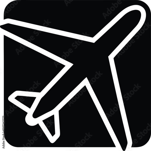 Outlined Airplane Icon in Bold Vector Silhouette Style.