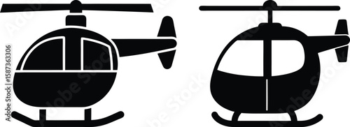 Black Helicopter Silhouettes Collection for Aviation and Transport Designs.
