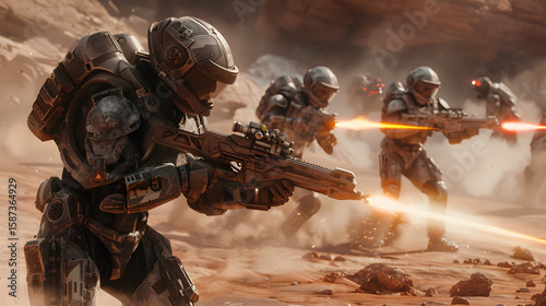 space infantry battle on alien planet soldiers