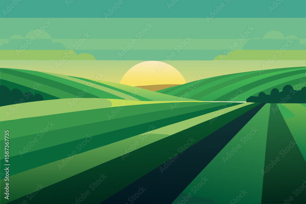 Obraz premium landscape with green hills and blue sky