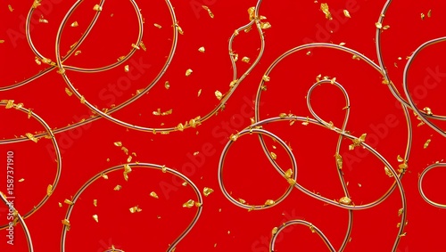 Festive Red & Gold: Scattered Silver Lines and Gold Flakes Background Art