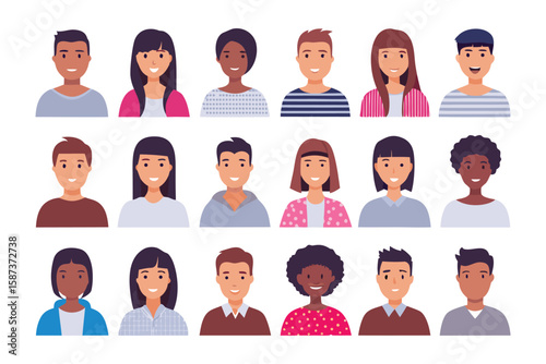 Unified Portrait Collection: A diverse collection of stylized headshot portraits. These illustrations aim to represent various aspects of humanity, showcasing diversity in a simple.