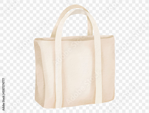 Watercolor beige tote bag summer shopping travel accessory clipart. Vector.